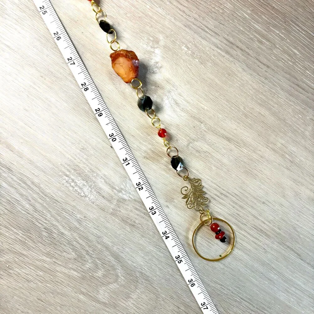 Carnelian and Black Tourmaline Gemstone Hanging Protection Vitality Stone Decor